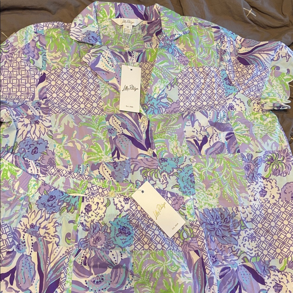Lilly Pulitzer Purple and Green Patchwork Pajama Set